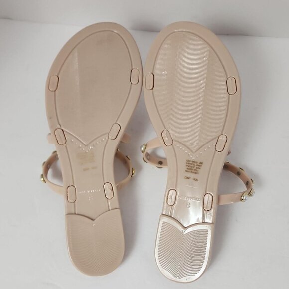 Steve Madden Women's Beige Strappy Flat Sandals Pearl Accents Open Toes, sz 8 - Picture 7 of 8